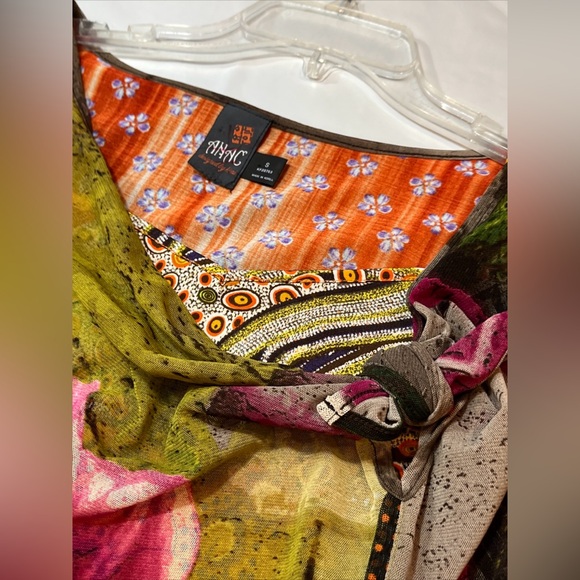 ANTHROPLOGIE Anac SHIRT Side Knot Tie Neck MIXED PRINTS Art to Wear  ROMANTIC S - Picture 10 of 16